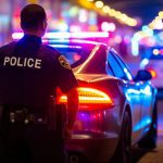 cop police car city patrol with red blue flashing lights generative ai Average Settlements,car accident injury,insurance companies,injured in a car accident,Maximize Compensation,insurance policies